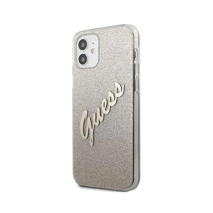 Guess GUHCP12SPCUGLSGO iPhone 12 mini 5,4 aukso/aukso spalvos deklas Glitter Gradient Script