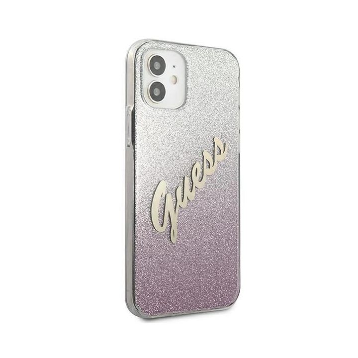Guess GUHCP12SPCUGLSPI iPhone 12 mini 5,4 rožinės/rožinės spalvos deklas Glitter Gradient Script