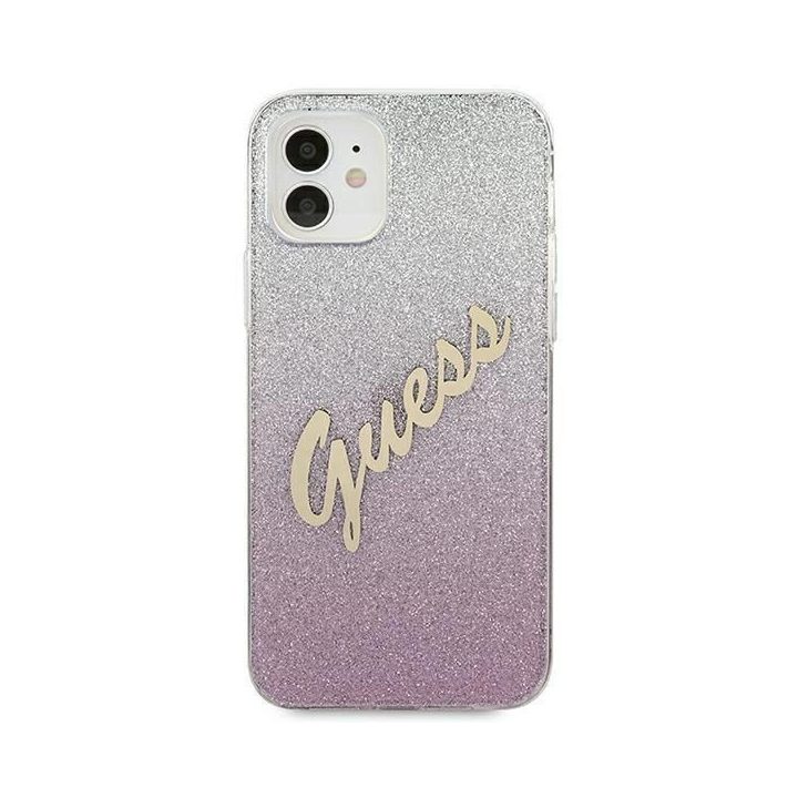 Guess GUHCP12SPCUGLSPI iPhone 12 mini 5,4 rožinės/rožinės spalvos deklas Glitter Gradient Script