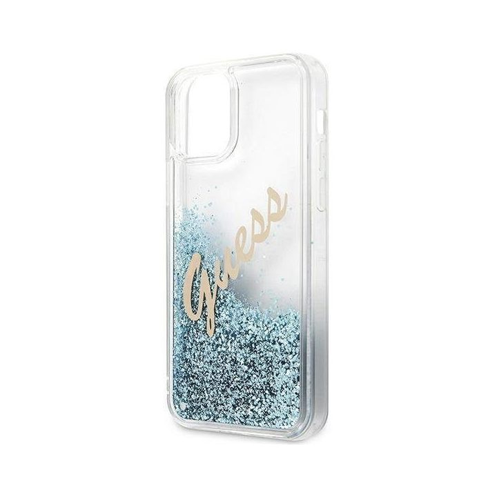 Guess GUHCP12LGLVSBL iPhone 12 Pro Max 6,7 mėlynos/mėlynos spalvos deklas Glitter Vintage Script