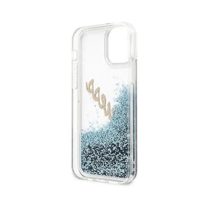 Guess GUHCP12LGLVSBL iPhone 12 Pro Max 6,7 mėlynos/mėlynos spalvos deklas Glitter Vintage Script