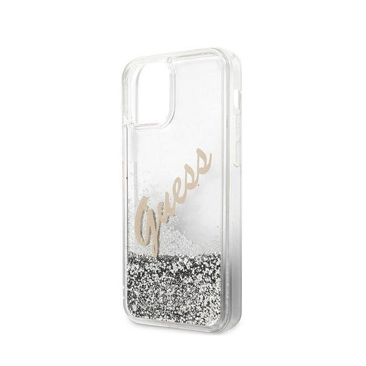 Guess GUHCP12LGLVSSI iPhone 12 Pro Max 6,7 sidabro/sidabro spalvos deklas Glitter Vintage Script