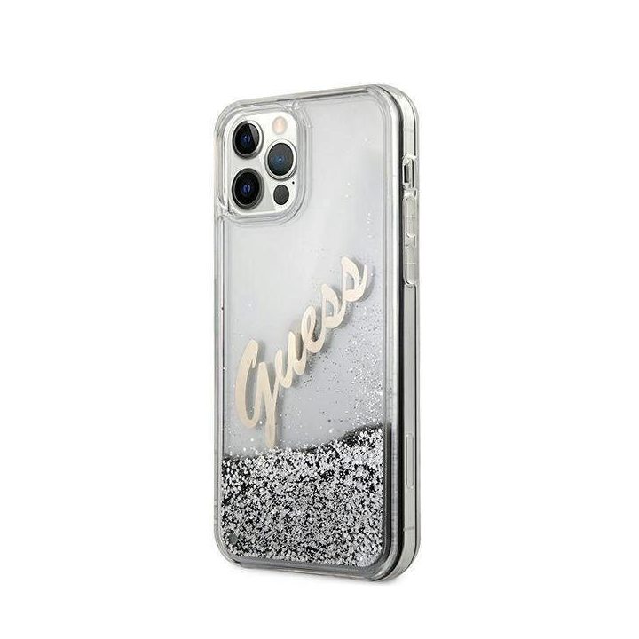 Guess GUHCP12LGLVSSI iPhone 12 Pro Max 6,7 sidabro/sidabro spalvos deklas Glitter Vintage Script