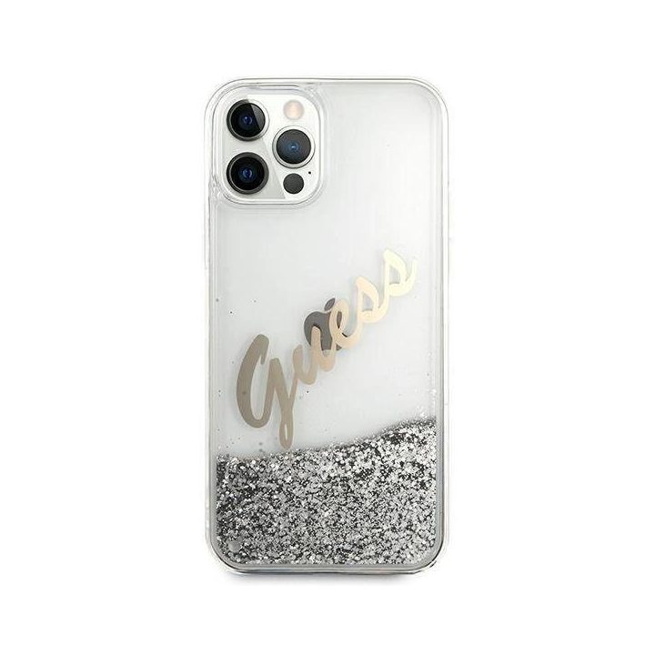 Guess GUHCP12LGLVSSI iPhone 12 Pro Max 6,7 sidabro/sidabro spalvos deklas Glitter Vintage Script