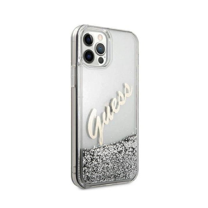 Guess GUHCP12LGLVSSI iPhone 12 Pro Max 6,7 sidabro/sidabro spalvos deklas Glitter Vintage Script