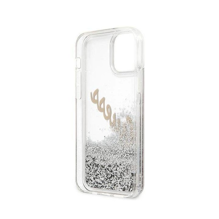 Guess GUHCP12LGLVSSI iPhone 12 Pro Max 6,7 sidabro/sidabro spalvos deklas Glitter Vintage Script