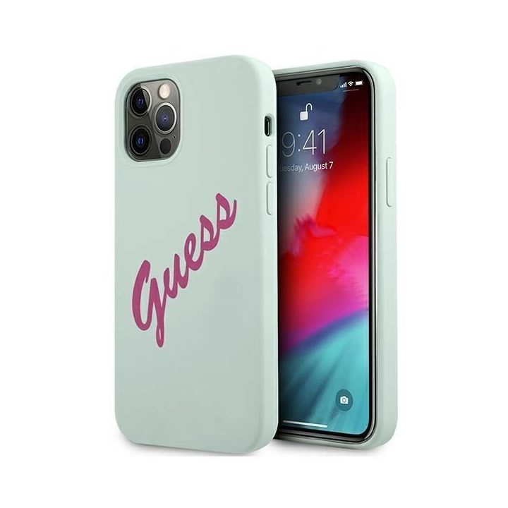 Guess GUHCP12LLSVSBF iPhone 12 Pro Max 6,7 mėlynas fuksijų/mėlynas fuksijų spalvos deklas Silikoninis Derlius