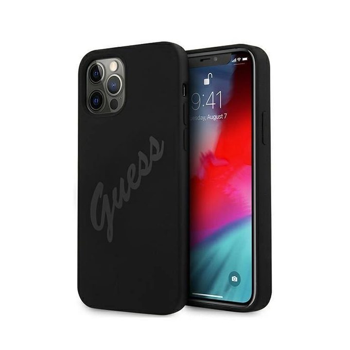Guess GUHCP12LLSVSBK iPhone 12 Pro Max 6,7 juodos/juodos spalvos deklas Script Vintage