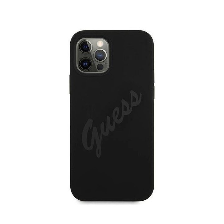 Guess GUHCP12LLSVSBK iPhone 12 Pro Max 6,7 juodos/juodos spalvos deklas Script Vintage
