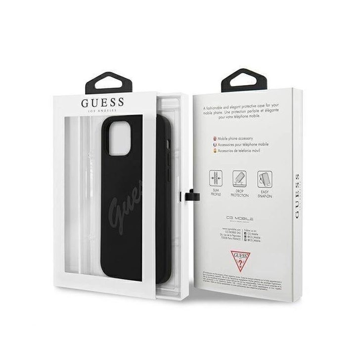 Guess GUHCP12LLSVSBK iPhone 12 Pro Max 6,7 juodos/juodos spalvos deklas Script Vintage