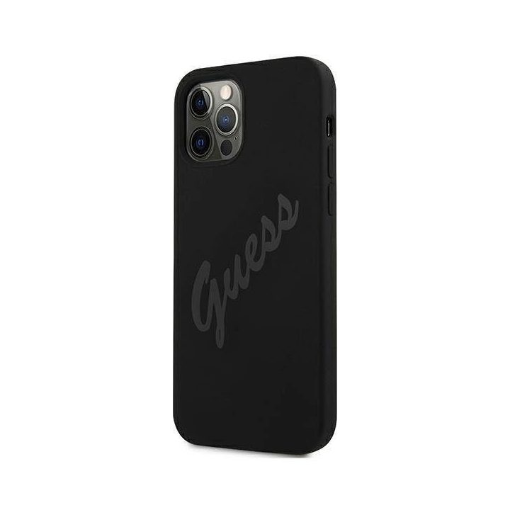 Guess GUHCP12LLSVSBK iPhone 12 Pro Max 6,7 juodos/juodos spalvos deklas Script Vintage