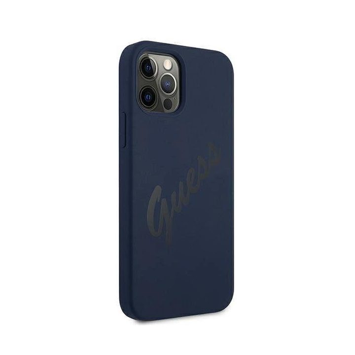 Guess GUHCP12LLSVSBL iPhone 12 Pro Max 6,7 mėlynos/mėlynos spalvos deklas Script Vintage