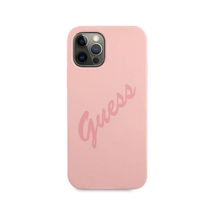 Guess GUHCP12LLSVSPI iPhone 12 Pro Max 6,7 rožinės/rožinės spalvos deklas Script Vintage