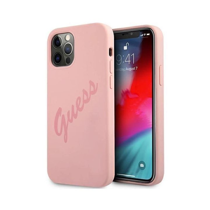 Guess GUHCP12LLSVSPI iPhone 12 Pro Max 6,7 rožinės/rožinės spalvos deklas Script Vintage
