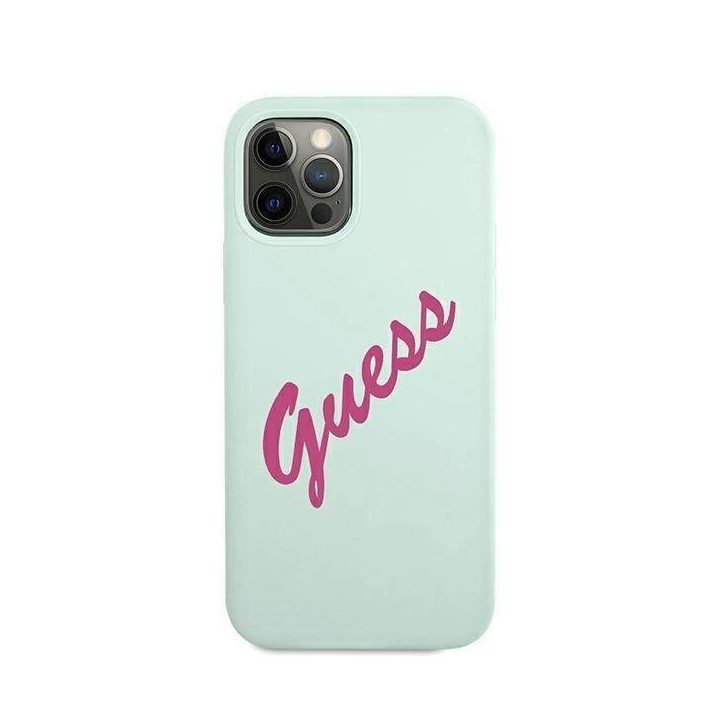 Guess GUHCP12MLSVSBF iPhone 12/12 Pro 6,1 mėlynas fuksijų/mėlynas fuksijų spalvos deklas Silikoninis Derlius