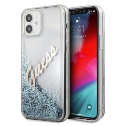Guess GUHCP12SGLVSBL iPhone 12 mini 5,4 mėlynos/mėlynos spalvos deklas Glitter Vintage Script