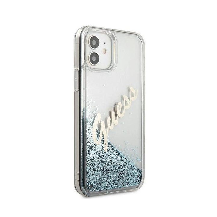 Guess GUHCP12SGLVSBL iPhone 12 mini 5,4 mėlynos/mėlynos spalvos deklas Glitter Vintage Script