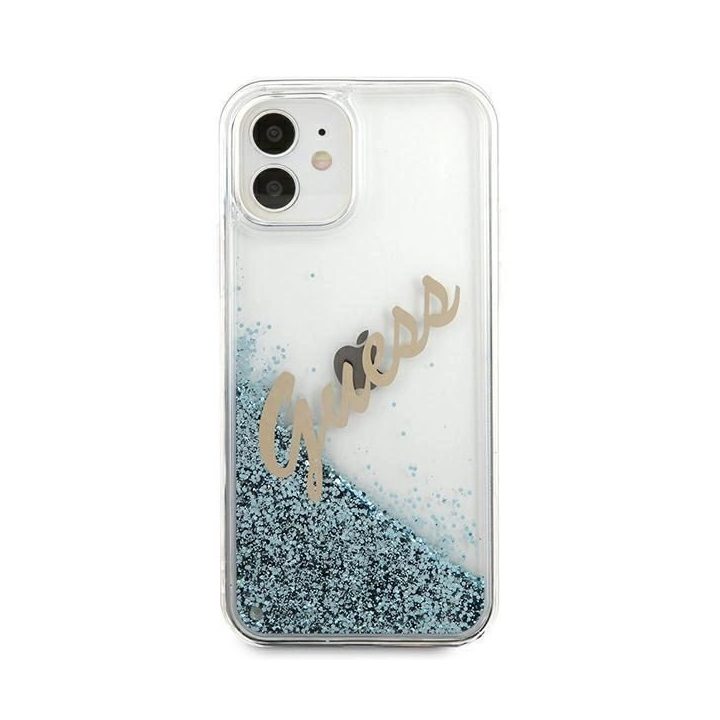 Guess GUHCP12SGLVSBL iPhone 12 mini 5,4 mėlynos/mėlynos spalvos deklas Glitter Vintage Script