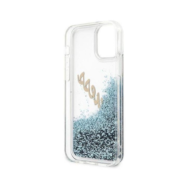 Guess GUHCP12SGLVSBL iPhone 12 mini 5,4 mėlynos/mėlynos spalvos deklas Glitter Vintage Script