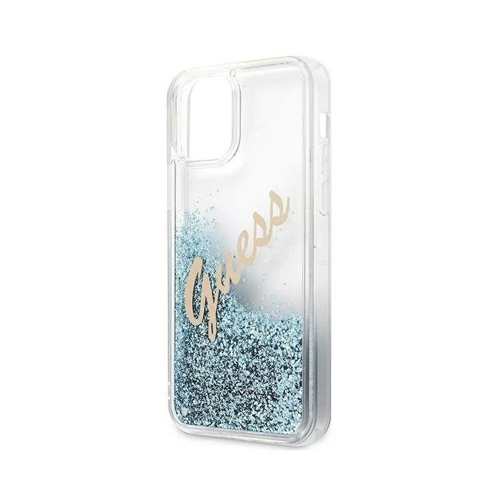 Guess GUHCP12SGLVSBL iPhone 12 mini 5,4 mėlynos/mėlynos spalvos deklas Glitter Vintage Script