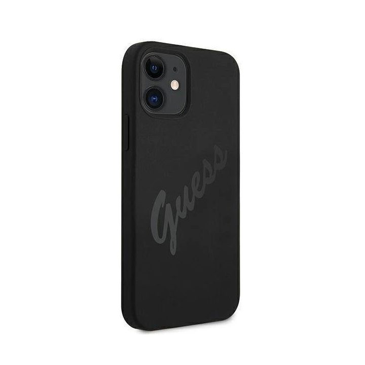 Guess GUHCP12SLSVSBK iPhone 12 mini 5,4 juodos/juodos spalvos deklas Script Vintage