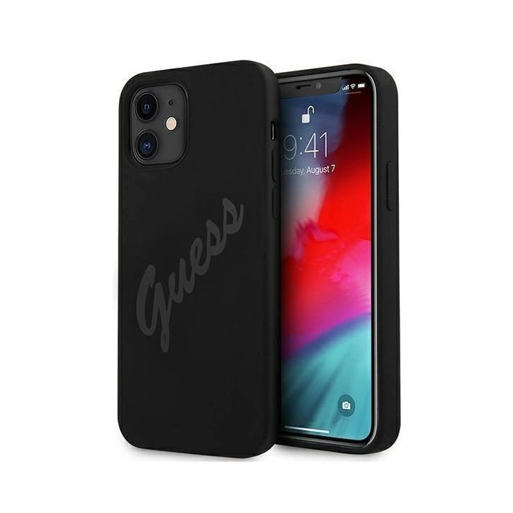 Guess GUHCP12SLSVSBK iPhone 12 mini 5,4 juodos/juodos spalvos deklas Script Vintage