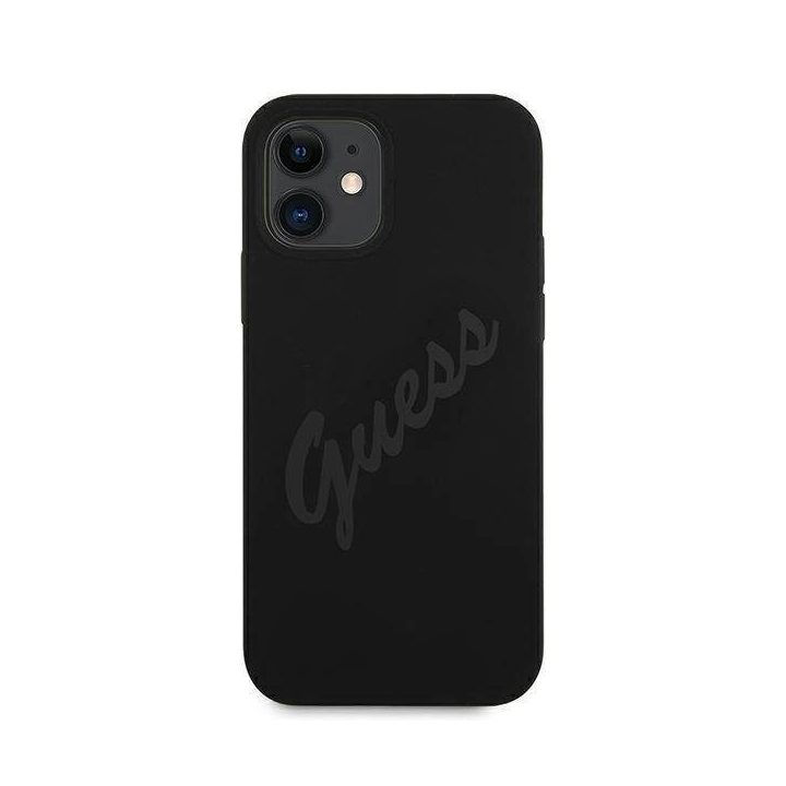 Guess GUHCP12SLSVSBK iPhone 12 mini 5,4 juodos/juodos spalvos deklas Script Vintage