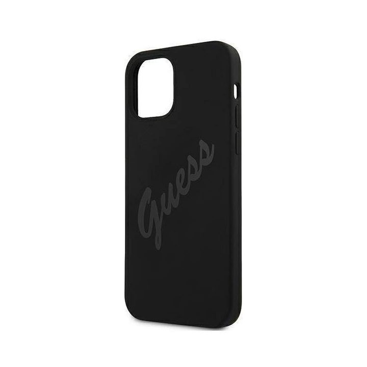 Guess GUHCP12SLSVSBK iPhone 12 mini 5,4 juodos/juodos spalvos deklas Script Vintage