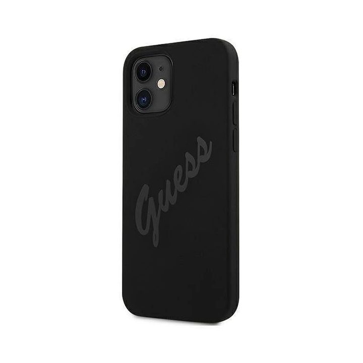 Guess GUHCP12SLSVSBK iPhone 12 mini 5,4 juodos/juodos spalvos deklas Script Vintage