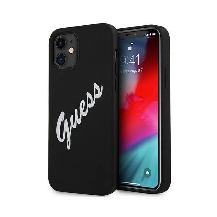 Guess GUHCP12SLSVSBW iPhone 12 mini 5,4 juodai baltas kietas korpusas Silikoninis derlius