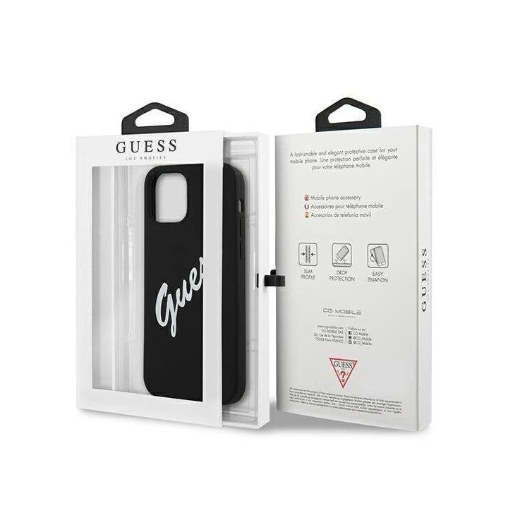 Guess GUHCP12SLSVSBW iPhone 12 mini 5,4 juodai baltas kietas korpusas Silikoninis derlius