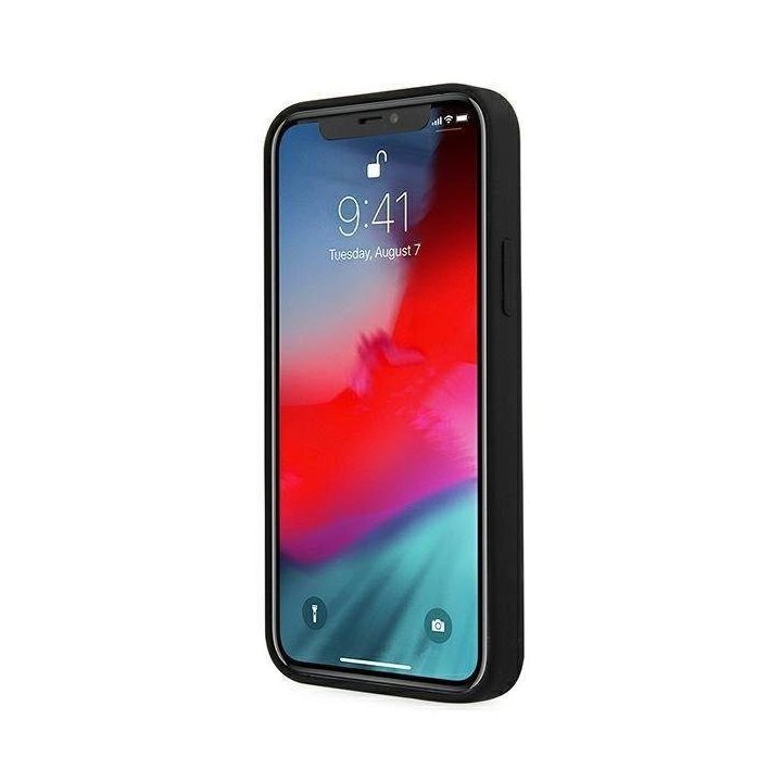 Guess GUHCP12SLSVSBW iPhone 12 mini 5,4 juodai baltas kietas korpusas Silikoninis derlius