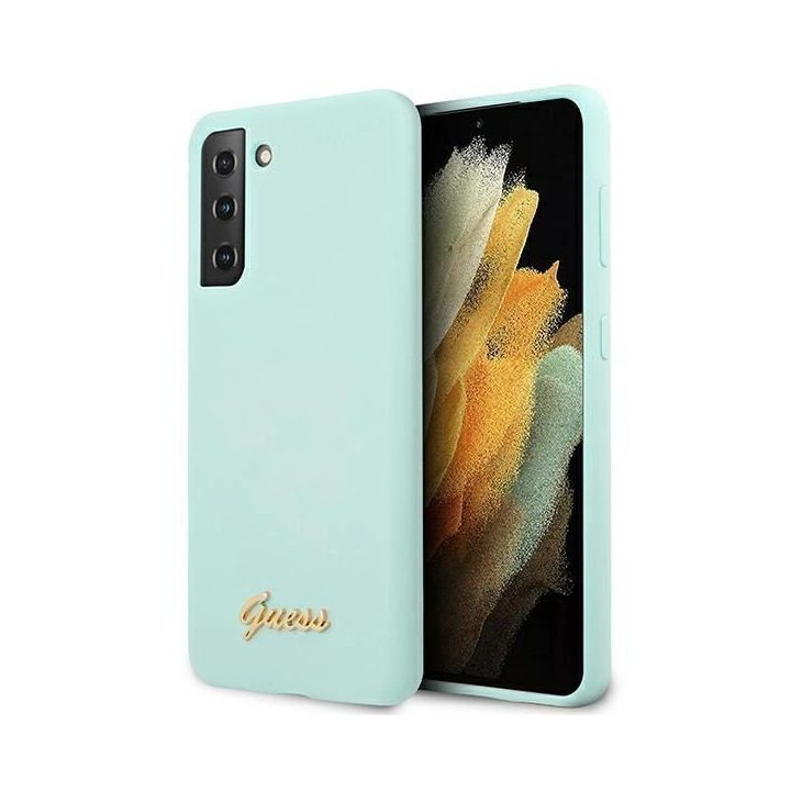 Guess GUHCS21MLSLMGLB S21+ G996 mėlynas/mėlynas deklas Silikonas Script Metalinis logotipas