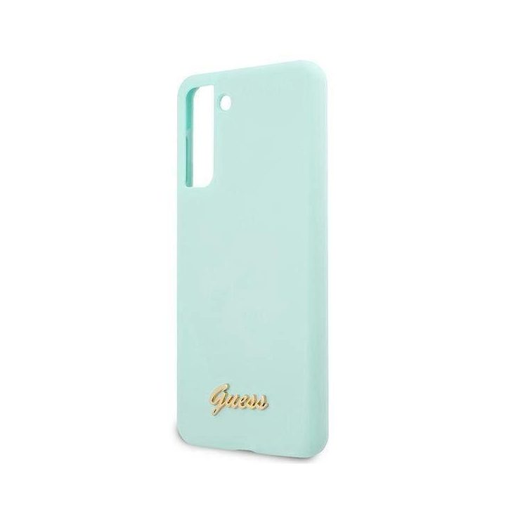 Guess GUHCS21MLSLMGLB S21+ G996 mėlynas/mėlynas deklas Silikonas Script Metalinis logotipas