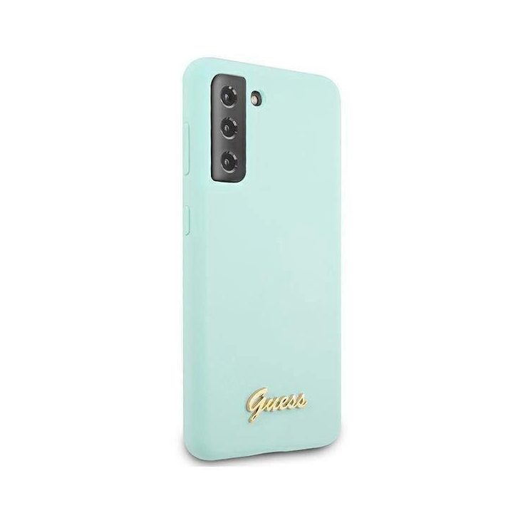 Guess GUHCS21MLSLMGLB S21+ G996 mėlynas/mėlynas deklas Silikonas Script Metalinis logotipas