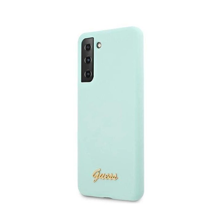 Guess GUHCS21MLSLMGLB S21+ G996 mėlynas/mėlynas deklas Silikonas Script Metalinis logotipas