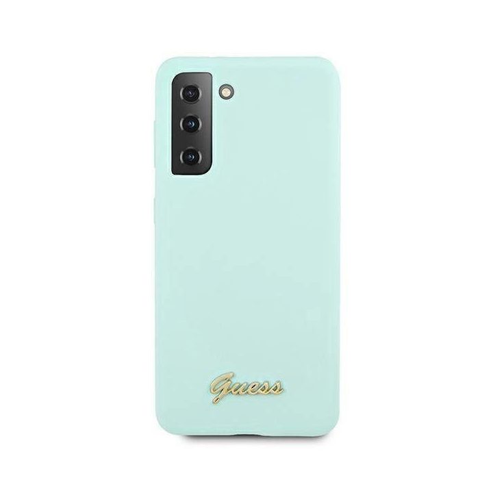 Guess GUHCS21MLSLMGLB S21+ G996 mėlynas/mėlynas deklas Silikonas Script Metalinis logotipas
