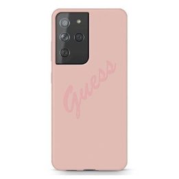 Guess GUHCS21LLSVSPI S21 Ultra G998 rožinės/rožinės spalvos kietas dėklas Script Vintage