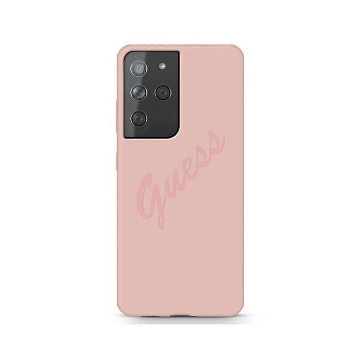 Guess GUHCS21LLSVSPI S21 Ultra G998 rožinės/rožinės spalvos kietas dėklas Script Vintage