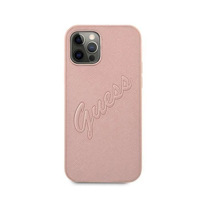 Guess GUHCP12LRSAVSRG iPhone 12 Pro Max 6.7 rožinės/rožinės spalvos deklas Saffiano Vintage Script