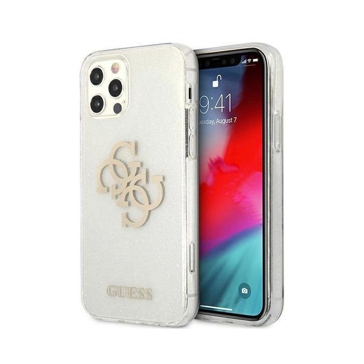 Guess GUHCP12LPCUGL4GTR iPhone 12 Pro Max 6.7 permatomas deklas Glitter 4G Big Logo