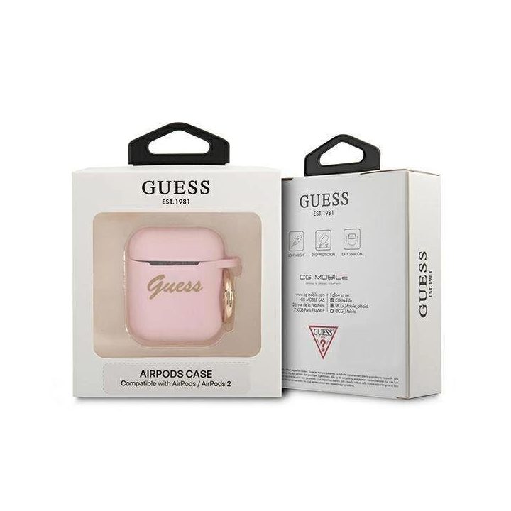 Guess GUA2SSSI AirPods dangtelis rožinė/rožinė Silikonas Vintage Script