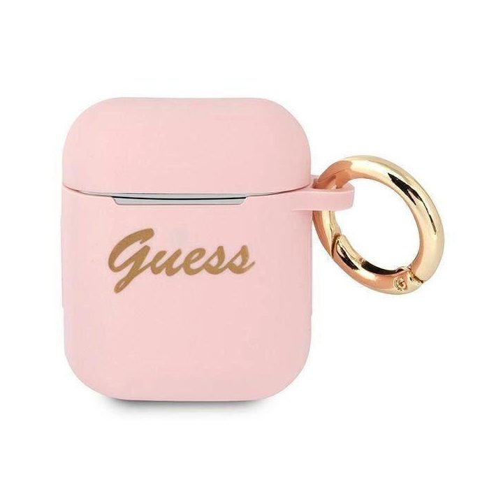 Guess GUA2SSSI AirPods dangtelis rožinė/rožinė Silikonas Vintage Script