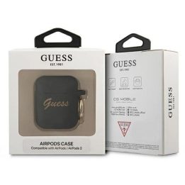 Atspėk GUA2SSSK AirPods“ dėklas juodas/juodas Silikonas Vintage Script