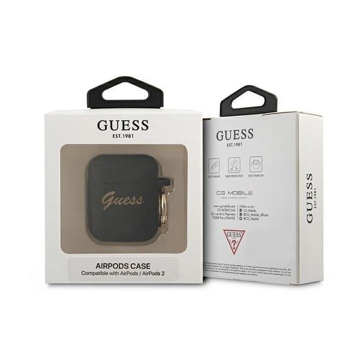 Atspėk GUA2SSSK AirPods“ dėklas juodas/juodas Silikonas Vintage Script