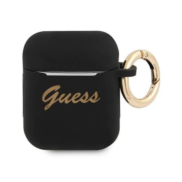 Atspėk GUA2SSSK AirPods“ dėklas juodas/juodas Silikonas Vintage Script