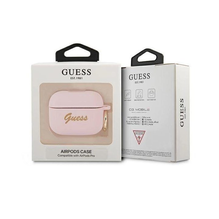 Guess GUAPSSSI AirPods Pro dangtelis rožinė/rožinė Silikonas Vintage Script