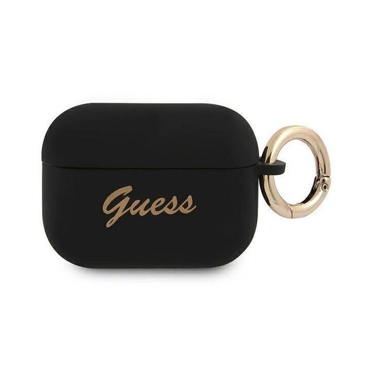 Guess GUAPSSSK AirPods Pro dangtelis juoda/juoda Silikonas Vintage Script