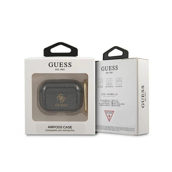 Guess GUAPUCG4GK AirPods Pro dangtelis juodas/juodas Glitter Collection