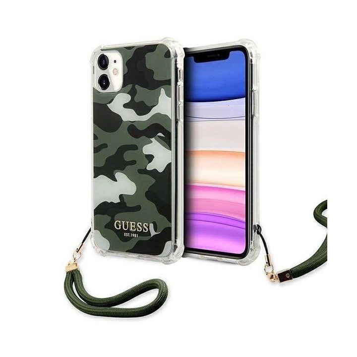 Guess GUHCN61KSARKA iPhone 11 6.1 / Xr žalias / chaki spalvos deklas Camo Collection